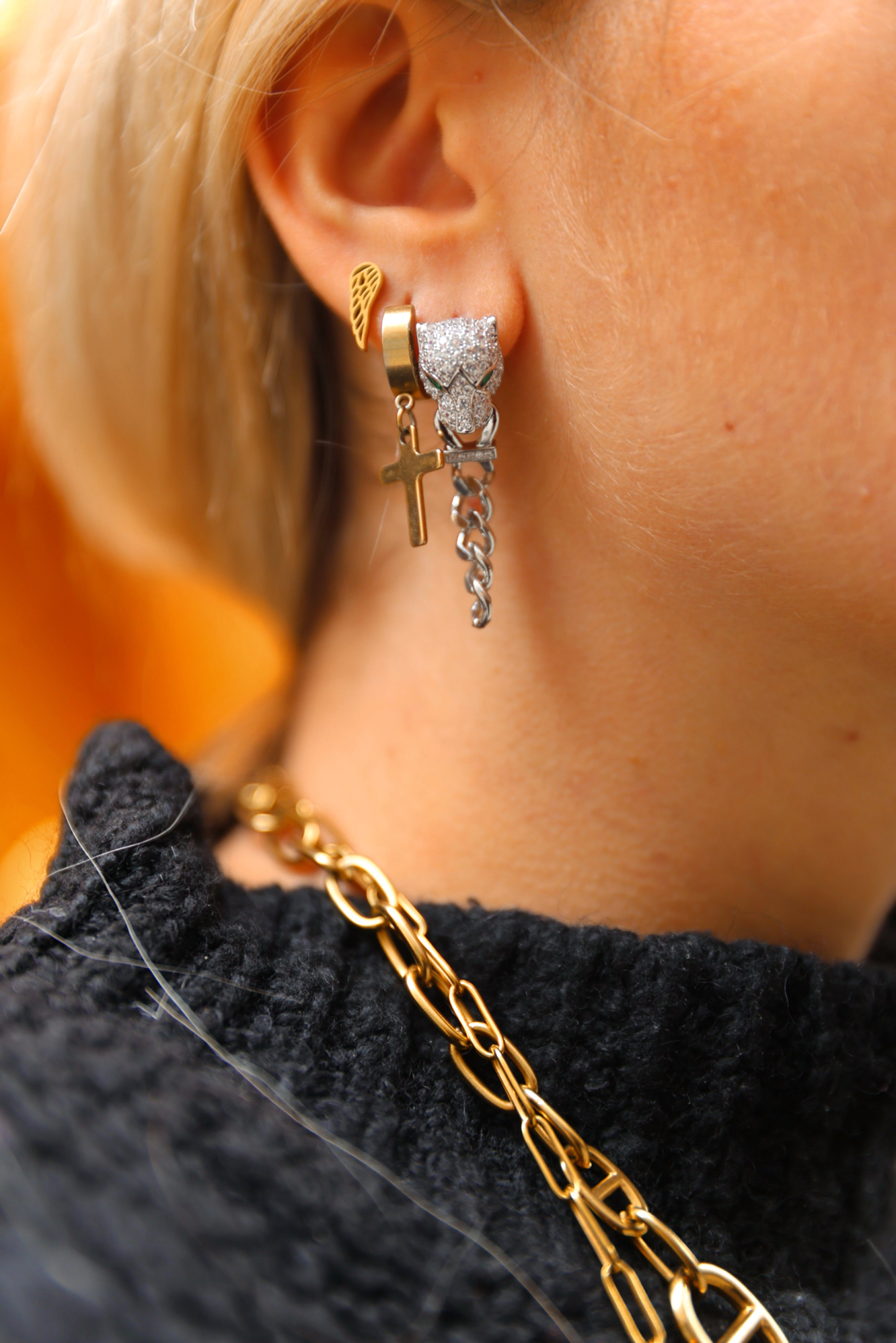 BOUCLES D'OREILLE - GUEPARD ARGENT