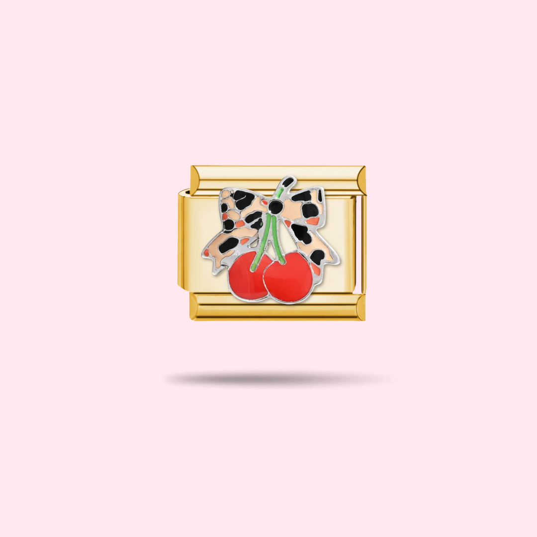 🍒 Charm Cerises & Nœud Léopard